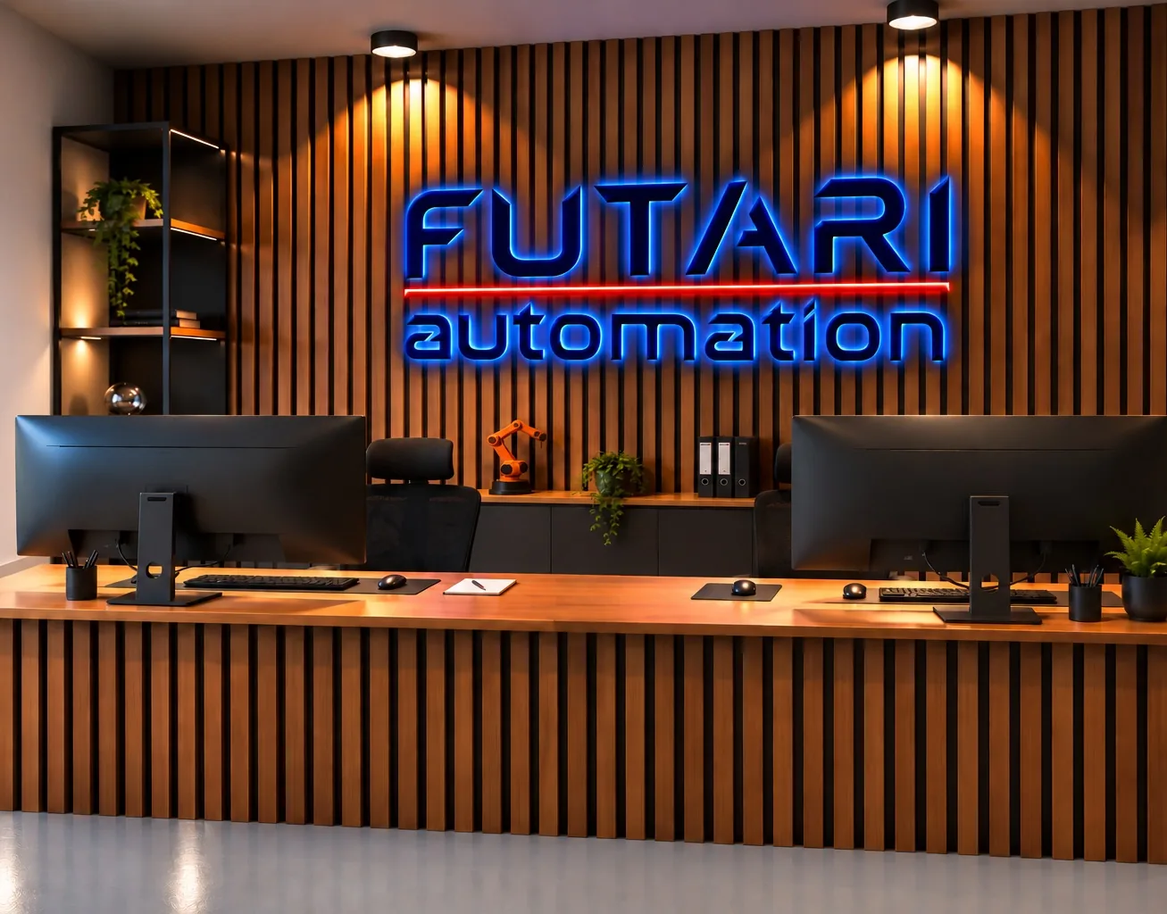 Futari Automation office with the illuminated company logo